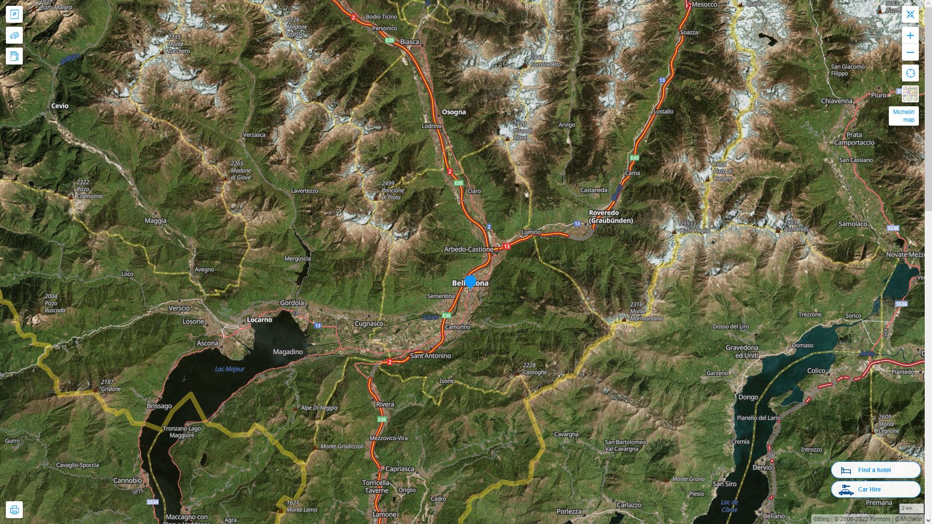Bellinzona Highway and Road Map with Satellite View